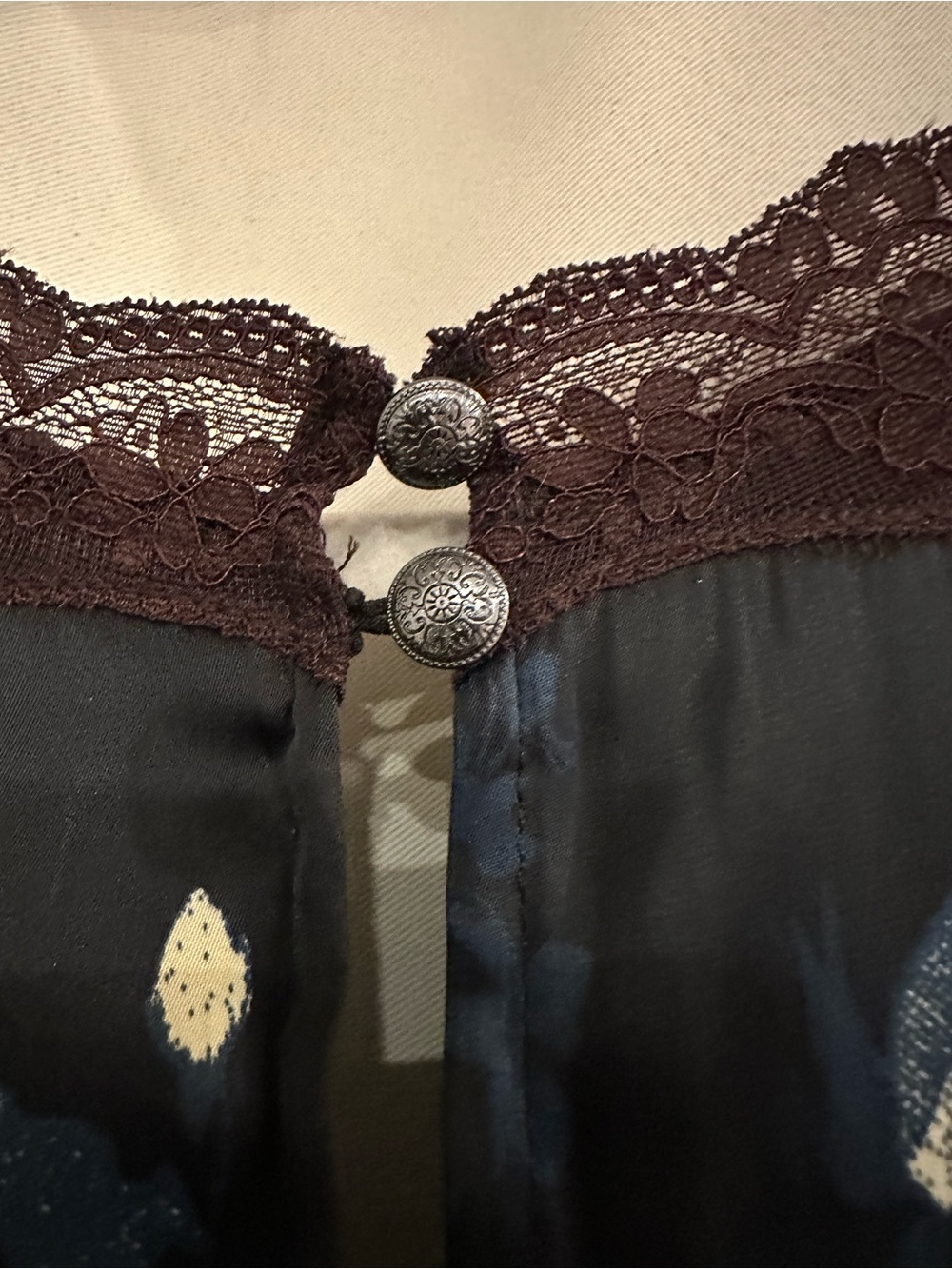 Free People Navy Floral Satin Lace-Trim Mini Dress - Picture 6 of 7
